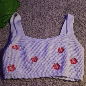 Wild Fable White Crop Top with Red Floral Design